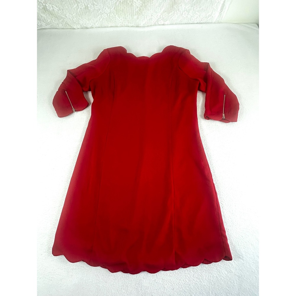 Anna Grace Naked Zebra Red Scalloped Shift Dress Zipper‎ Cuffs Womens Medium